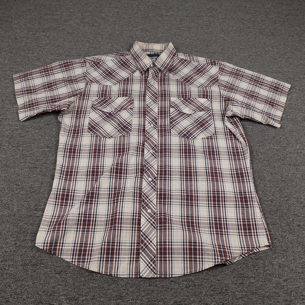 Wrangler Shirt Mens Large Multicolor Plaid Short Sleeve Western Snap Casual